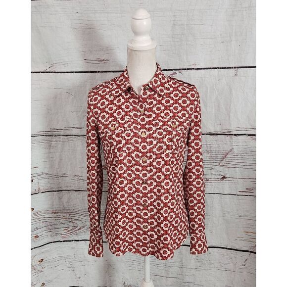 Tory Burch Long Sleeve Button Front Geometric Blouse Size 2 - Picture 1 of 6